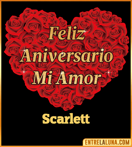 Corazón con Mensaje feliz aniversario mi amor Scarlett