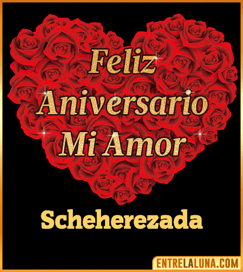 Corazón con Mensaje feliz aniversario mi amor Scheherezada