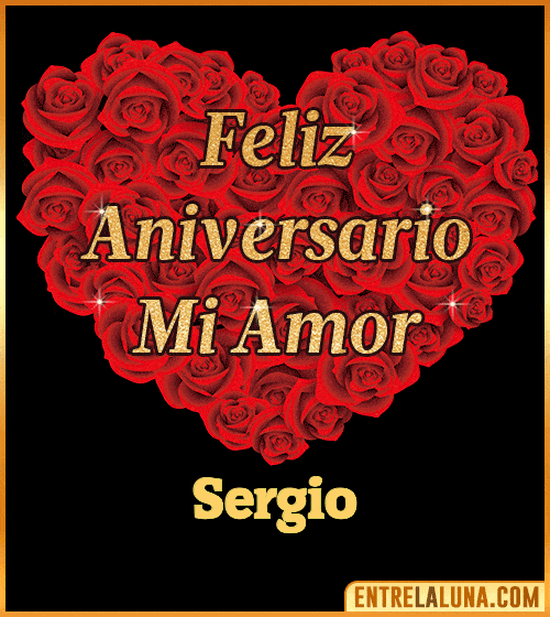 Corazón con Mensaje feliz aniversario mi amor Sergio