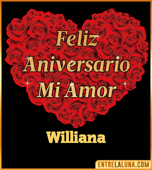 Corazón con Mensaje feliz aniversario mi amor Williana