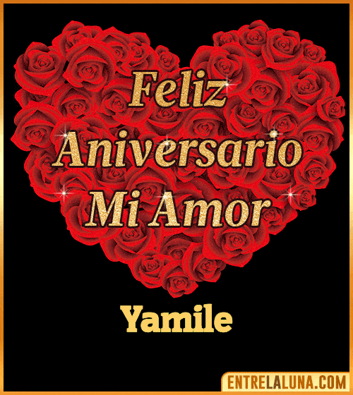 Corazón con Mensaje feliz aniversario mi amor Yamile