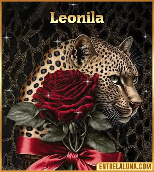Imagen de tigre y rosa roja con nombre Leonila